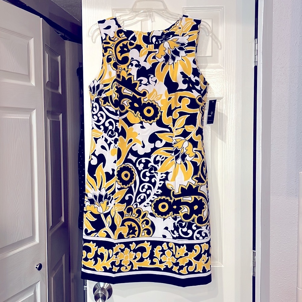 Ronni Nicole Yellow, Black and White Sleeveless Dress Size 12